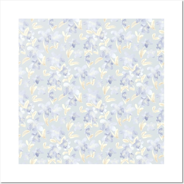 Watercolor wash floral blue beige Wall Art by natural tones
